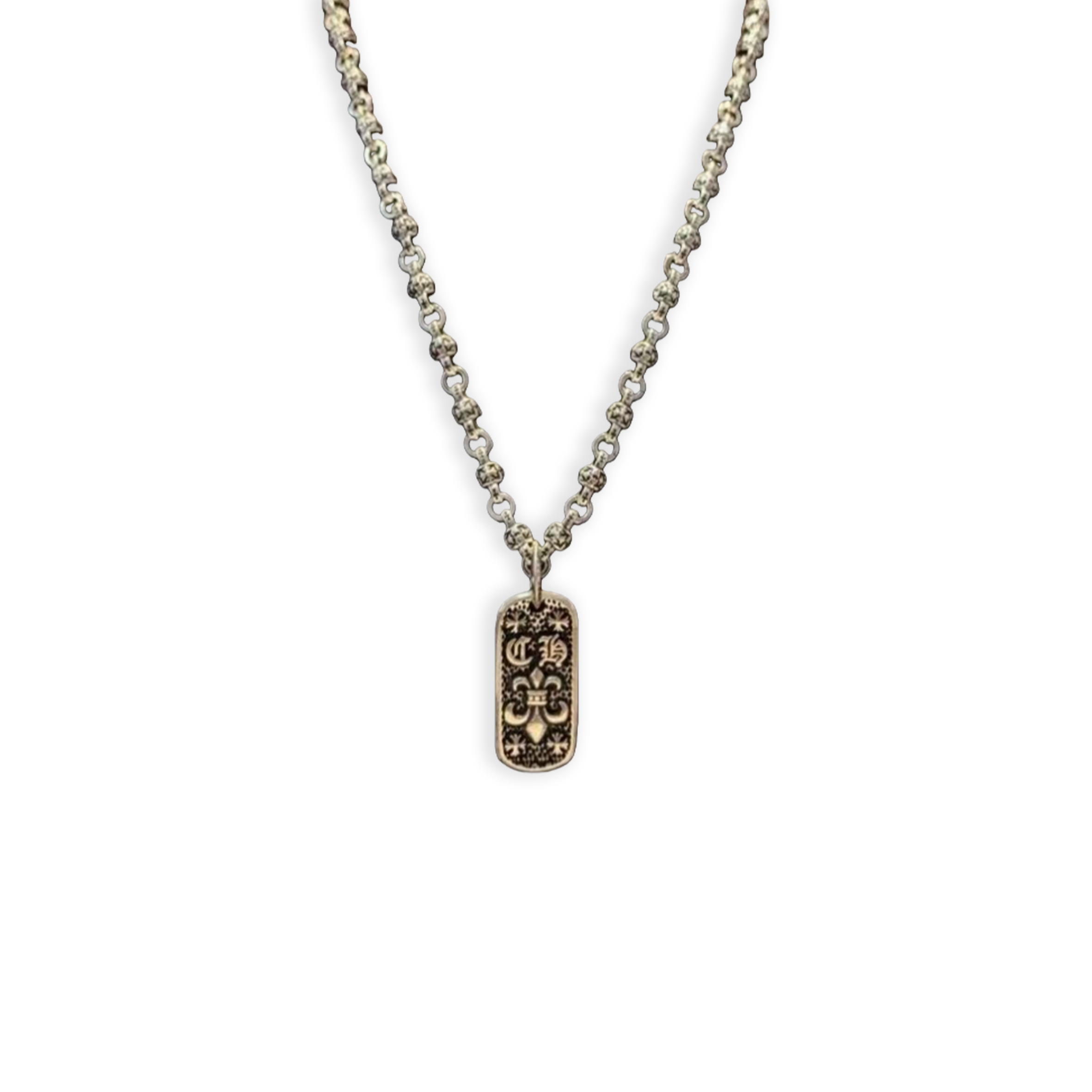 CHROME HEARTS CROSS FLOWER ENGRAVED PENDANT NECKLACE 